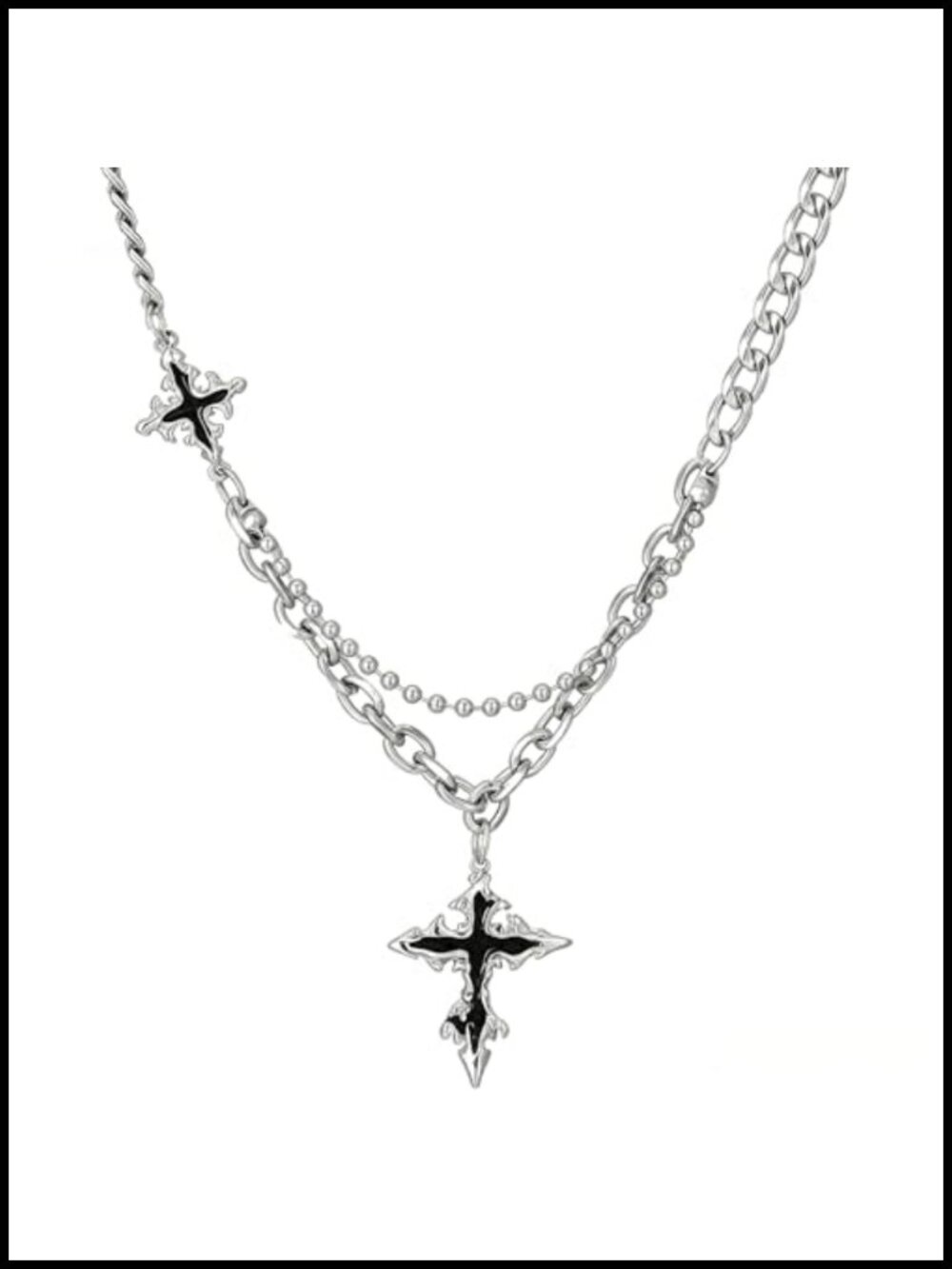 Asymmetrical Cross Pendant Necklace Stainless Steel Goth Punk Grunge Jewelry